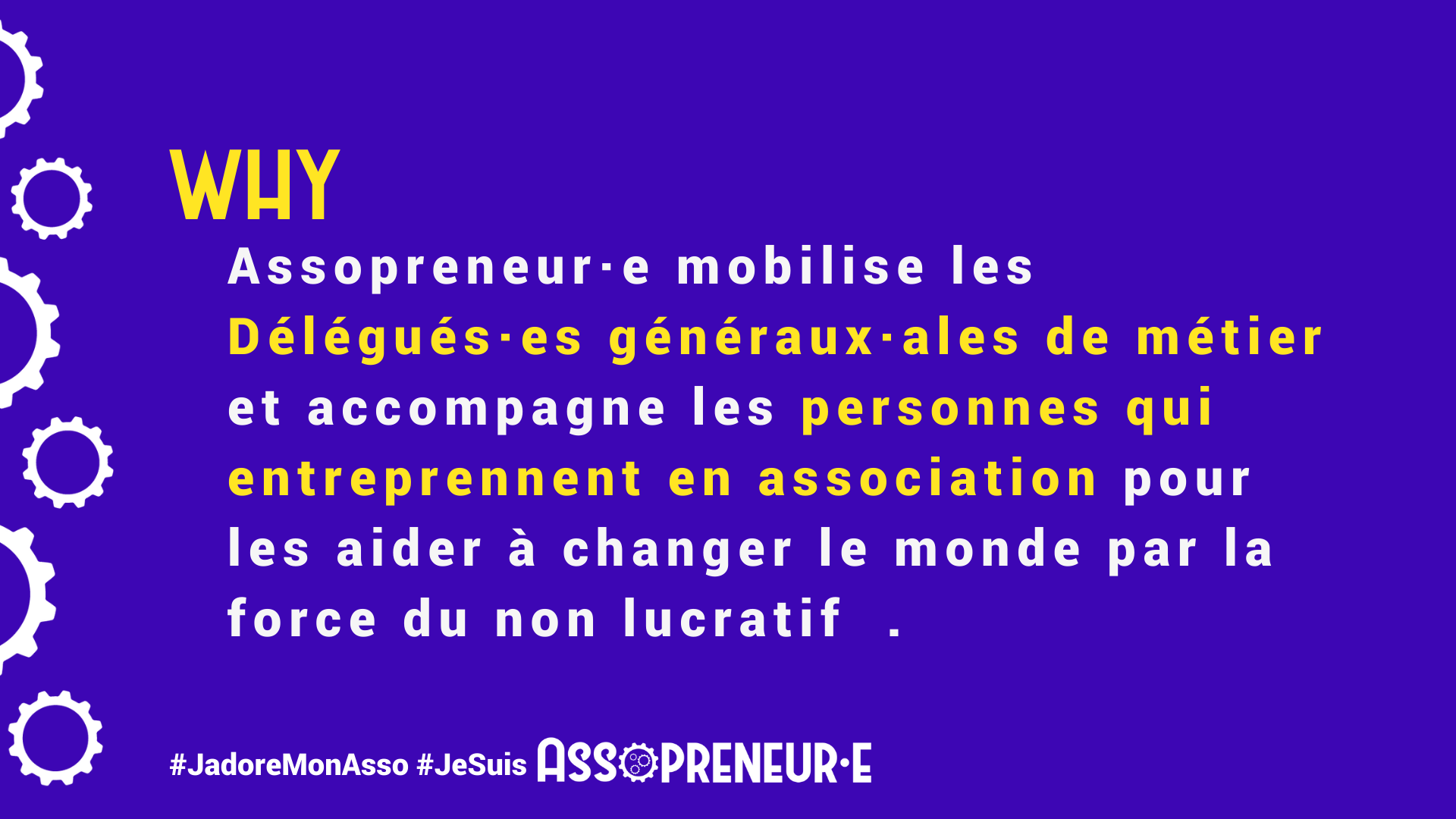 WHY golden circle d'Assopreneur·e Assopreneur accompagne les personnes qui entreprennent en association et mobilise les DG de métier.